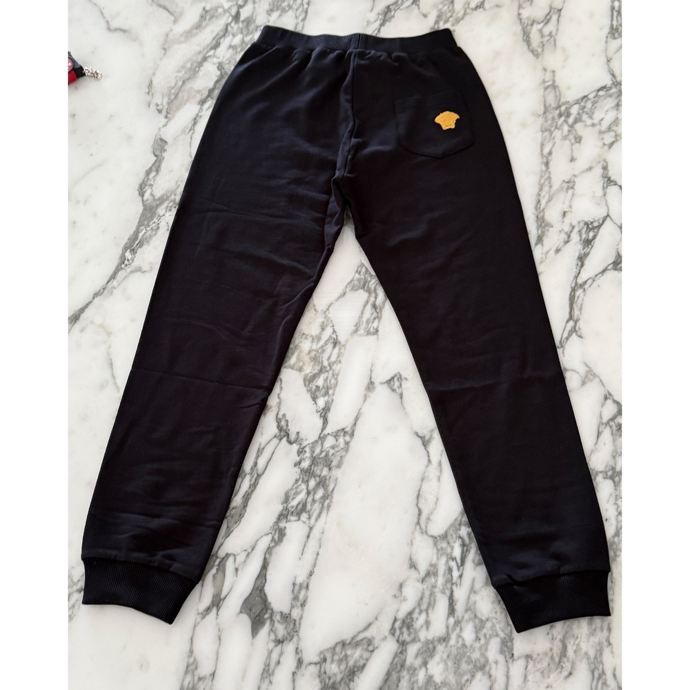 Versace 1002581 Boys Black Cotton Sweatpants Fleece Embroidered Medusa, Size 12A